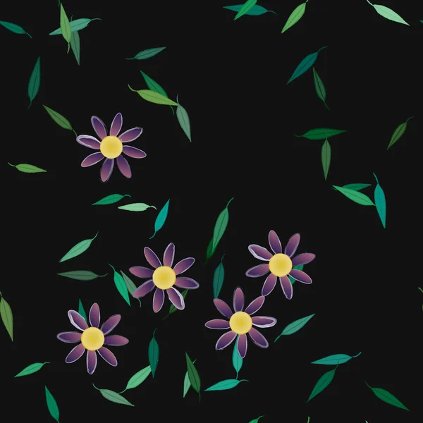 Belle Composition Avec Des Fleurs Colorées Simples Des Feuilles Vertes — Image vectorielle