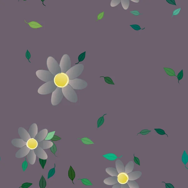 Hermosa Composición Con Flores Colores Simples Hojas Verdes Fondo Monocromo — Vector de stock