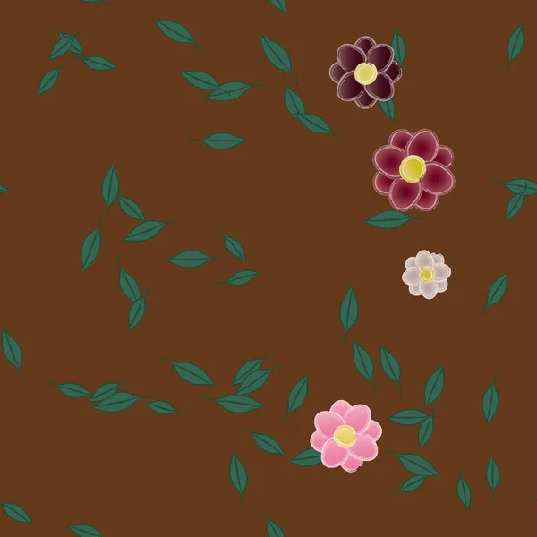 Motif Sans Couture Vectoriel Avec Des Fleurs Des Feuilles — Image vectorielle