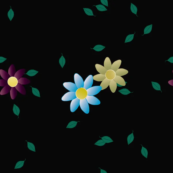 Hermosa Composición Con Flores Colores Simples Hojas Verdes Fondo Monocromo — Vector de stock