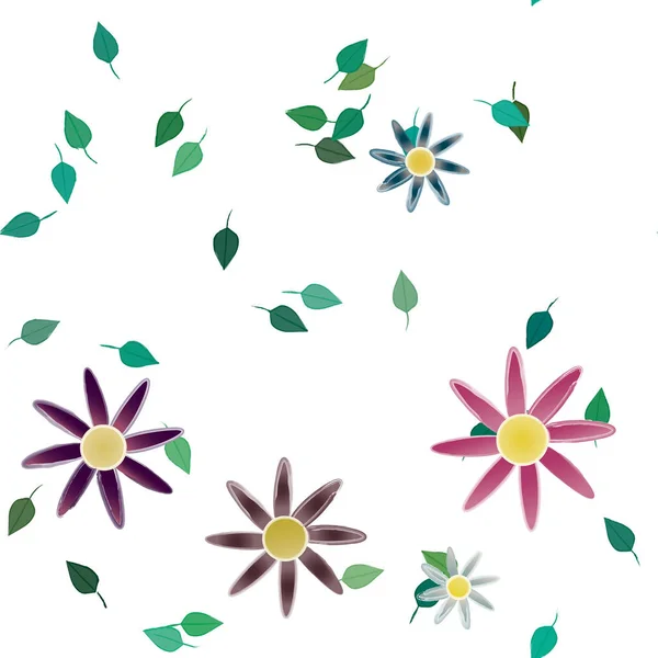 Hermosa Composición Con Flores Colores Simples Hojas Verdes Fondo Monocromo — Vector de stock