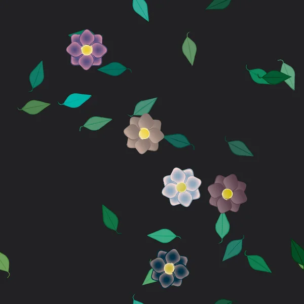 Belle Composition Avec Des Fleurs Colorées Simples Des Feuilles Vertes — Image vectorielle