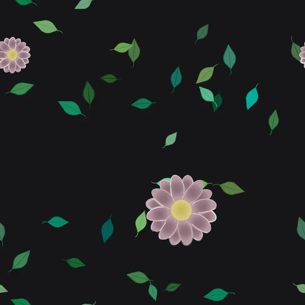 Hermosa Composición Con Flores Colores Simples Hojas Verdes Fondo Monocromo — Vector de stock