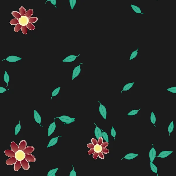 Hermosa Composición Con Flores Colores Simples Hojas Verdes Fondo Monocromo — Vector de stock