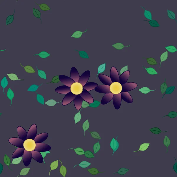 Mooie Compositie Met Eenvoudige Gekleurde Bloemen Groene Bladeren Monochrome Achtergrond — Stockvector