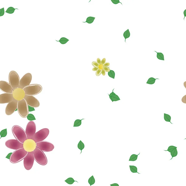 Vacker Komposition Med Enkla Färgade Blommor Och Gröna Blad Vid — Stock vektor