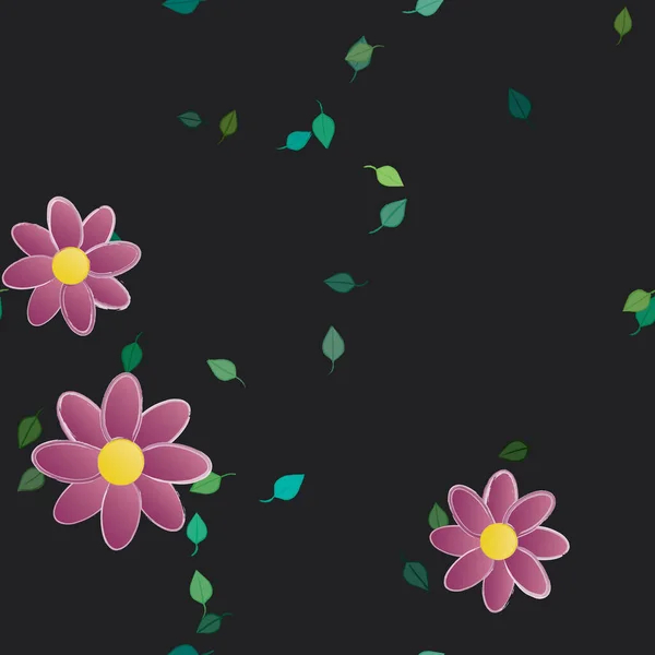 Hermosa Composición Con Flores Colores Simples Hojas Verdes Fondo Monocromo — Vector de stock