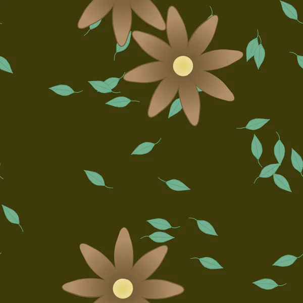 Hermosa Composición Con Flores Colores Simples Hojas Verdes Fondo Monocromo — Vector de stock