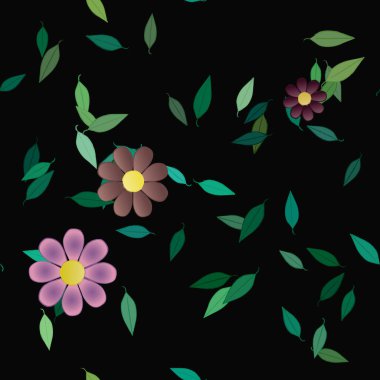 Botanik çiçek desenli arkaplan, vektör illüstrasyonu