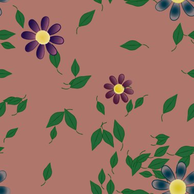 Botanik çiçek desenli arkaplan, çiçek vektörü çizimi