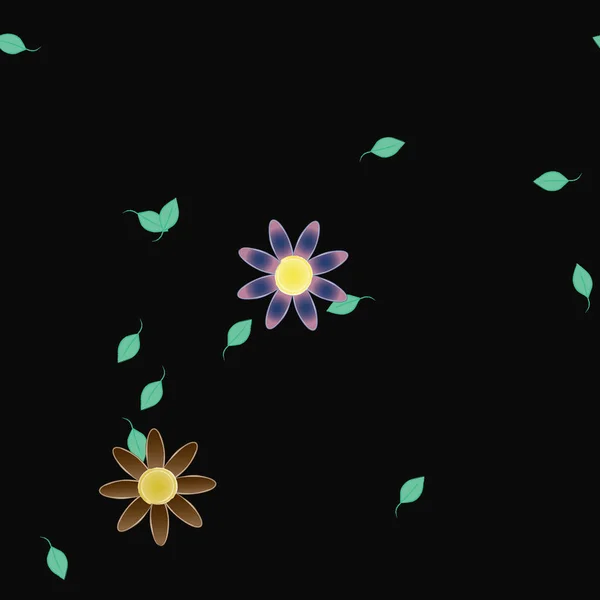 Όμορφη Σύνθεση Απλά Χρωματιστά Λουλούδια Και Πράσινα Φύλλα Μονόχρωμο Φόντο — Διανυσματικό Αρχείο