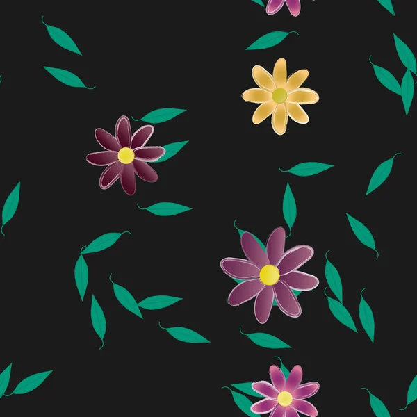 Vector Patrón Sin Costura Con Flores Hojas — Archivo Imágenes Vectoriales