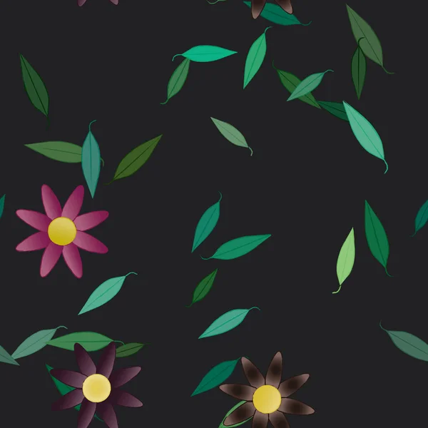 Hermosa Composición Con Flores Colores Simples Hojas Verdes Fondo Monocromo — Vector de stock