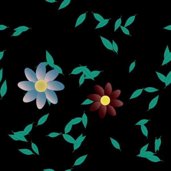 Hermosa Composición Con Flores Colores Simples Hojas Verdes Fondo Monocromo — Vector de stock