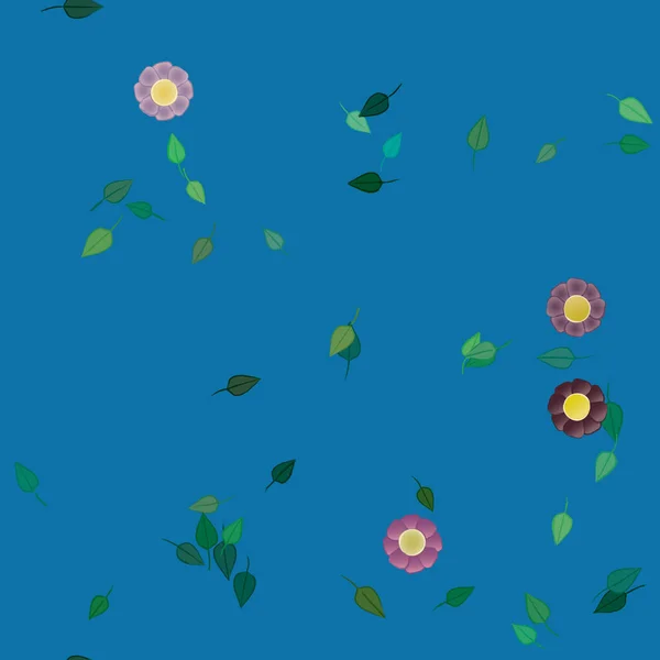 Красивая Композиция Простыми Цветными Цветами Зелеными Листьями Монохромном Фоне Векторная — стоковый вектор
