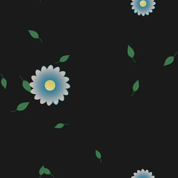 Mooie Compositie Met Eenvoudige Gekleurde Bloemen Groene Bladeren Monochrome Achtergrond — Stockvector