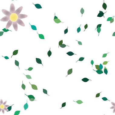 Tek renkli arka planda basit renkli çiçekler ve yeşil yapraklarla güzel kompozisyon, vektör illüstrasyonu