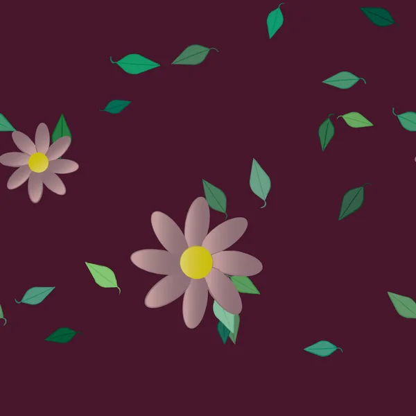 Hermosa Composición Con Flores Colores Simples Hojas Verdes Fondo Monocromo — Vector de stock