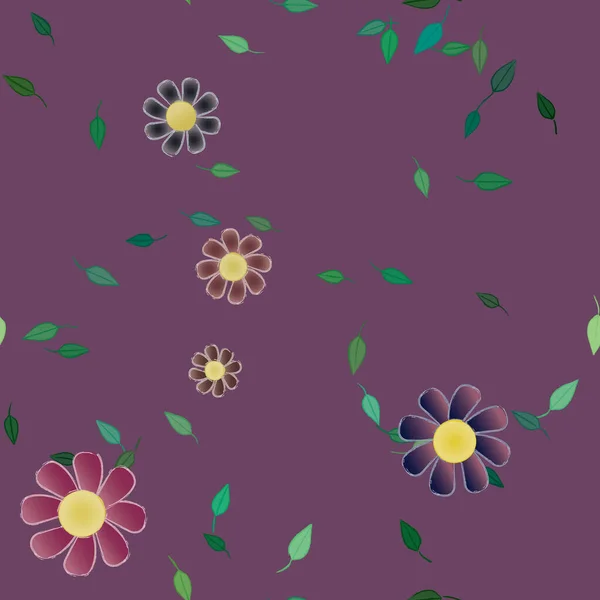 Belle Composition Avec Des Fleurs Colorées Simples Des Feuilles Vertes — Image vectorielle