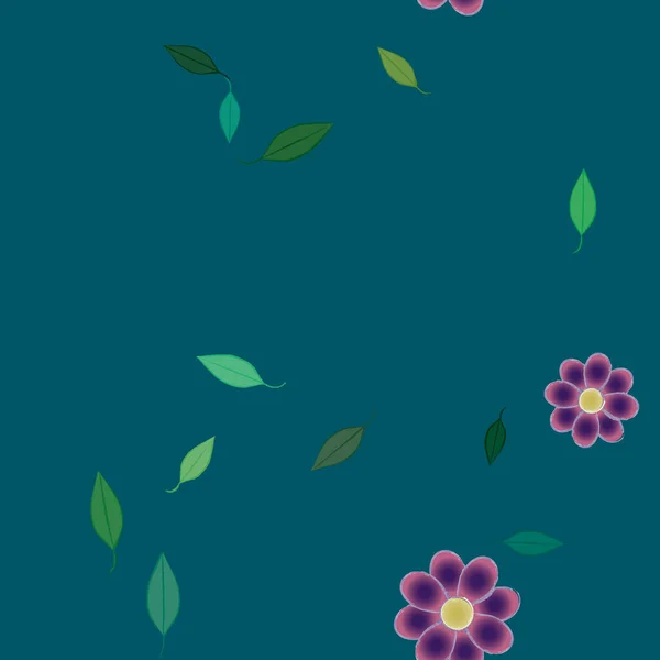 Hermosa Composición Con Flores Colores Simples Hojas Verdes Fondo Monocromo — Vector de stock