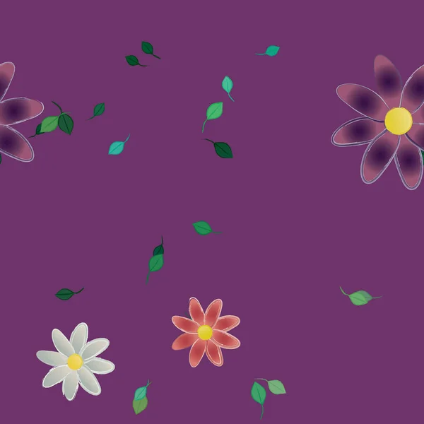 Belle Composition Avec Des Fleurs Couleur Simple Feuilles Vertes Fond — Image vectorielle