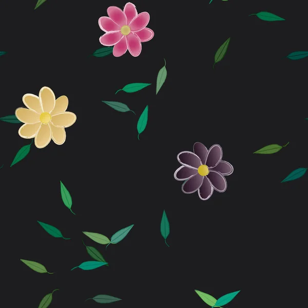 Vector Patrón Sin Costura Con Flores Hojas — Vector de stock