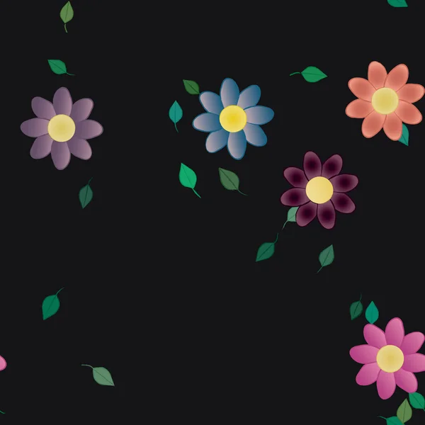 Hermosa Composición Con Flores Colores Simples Hojas Verdes Fondo Monocromo — Vector de stock