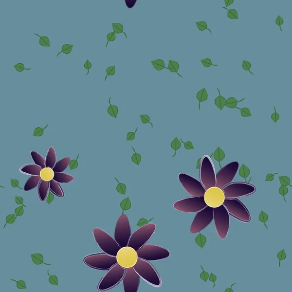 Mooie Compositie Met Eenvoudige Gekleurde Bloemen Groene Bladeren Monochrome Achtergrond — Stockvector