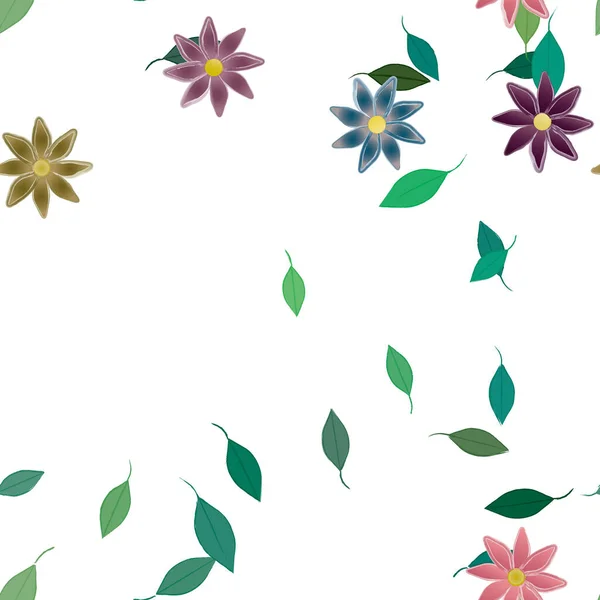 Vector Seamless Pattern Flowers Leaves — Stock Vector