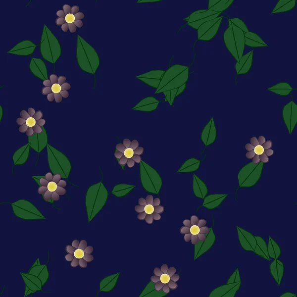 Mooie Compositie Met Eenvoudige Gekleurde Bloemen Groene Bladeren Monochrome Achtergrond — Stockvector