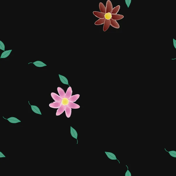 単色の花と緑の葉を背景にした美しい構図 — ストックベクタ