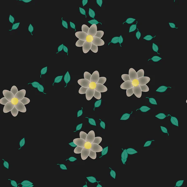 Motif Sans Couture Vectoriel Avec Des Fleurs Des Feuilles — Image vectorielle