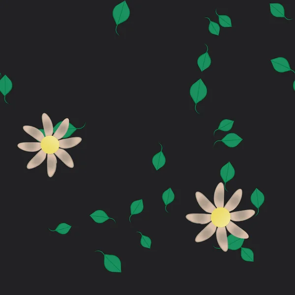 Красивая Композиция Простыми Цветными Цветами Зелеными Листьями Монохромном Фоне Векторная — стоковый вектор