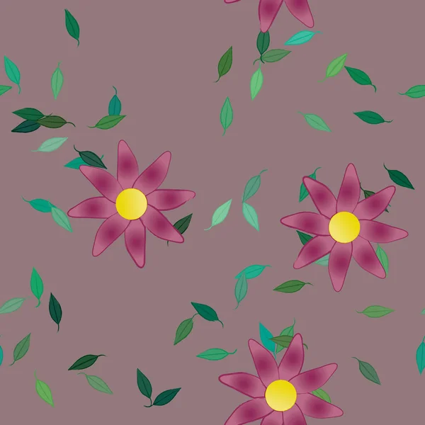 Hermosa Composición Con Flores Colores Simples Hojas Verdes Fondo Monocromo — Vector de stock