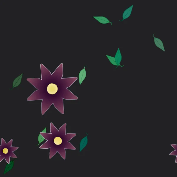 Hermosa Composición Con Flores Colores Simples Hojas Verdes Fondo Monocromo — Vector de stock