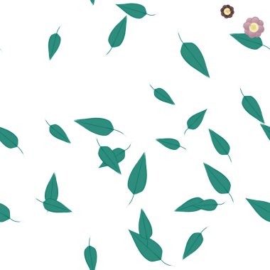 Basit renkli çiçekleri ve tek renkli arka planda yeşil yaprakları olan güzel kompozisyon, vektör illüstrasyonu