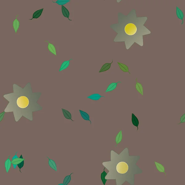 Bella Composizione Con Fiori Colorati Semplici Foglie Verdi Sfondo Monocromatico — Vettoriale Stock