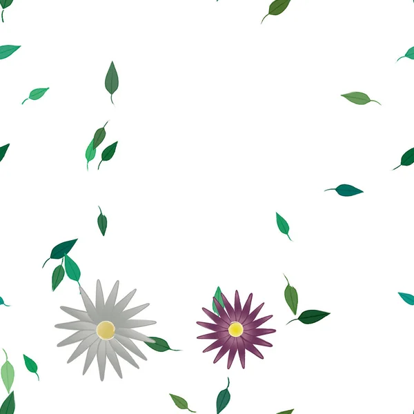 Hermosa Composición Con Flores Colores Simples Hojas Verdes Fondo Monocromo — Vector de stock