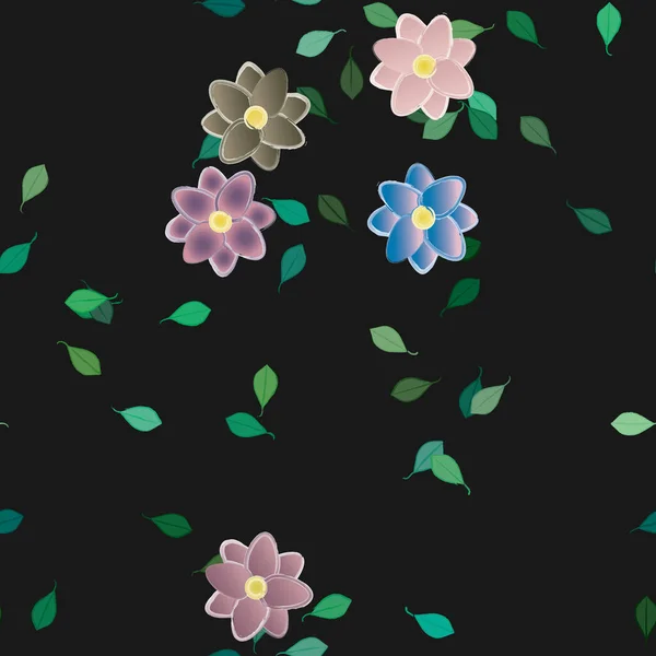 Krásná Kompozice Jednoduchými Barevnými Květy Zelenými Listy Monochromatickém Pozadí Vektorová — Stockový vektor
