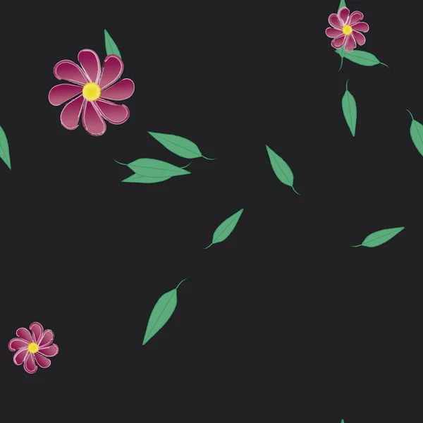 Hermosa Composición Con Flores Colores Simples Hojas Verdes Fondo Monocromo — Vector de stock