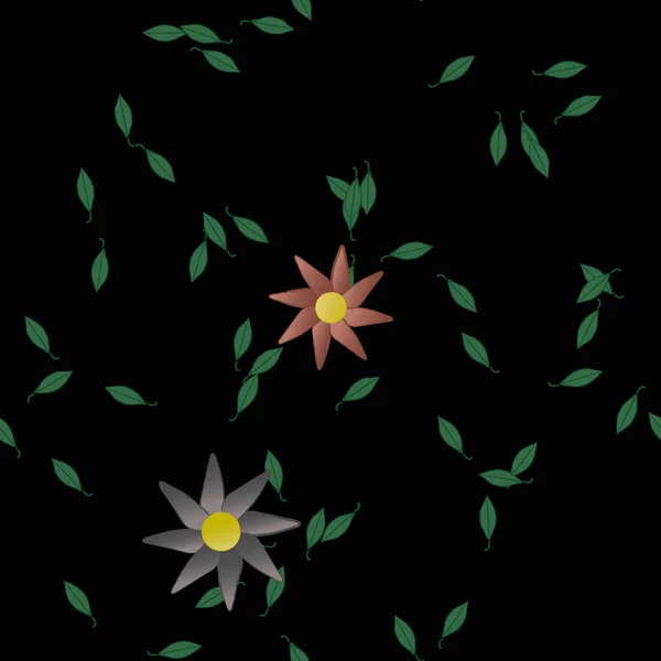 Hermosa Composición Con Flores Colores Simples Hojas Verdes Fondo Monocromo — Vector de stock