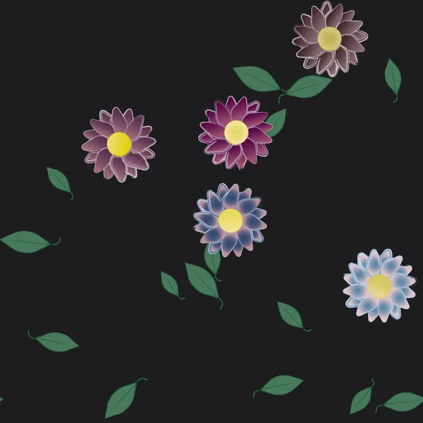 Hermosa Composición Con Flores Colores Simples Hojas Verdes Fondo Monocromo — Vector de stock