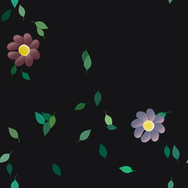Hermosa Composición Con Flores Colores Simples Hojas Verdes Fondo Monocromo — Vector de stock