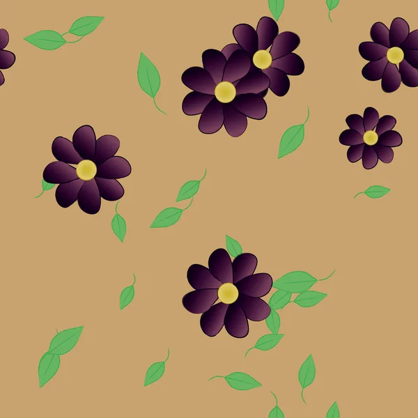 Hermosa Composición Con Flores Colores Simples Hojas Verdes Fondo Monocromo — Vector de stock