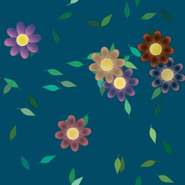 Kusursuz yaprak arkaplan, çiçekler çiçek açar duvar kağıdı, vektör illüstrasyonu