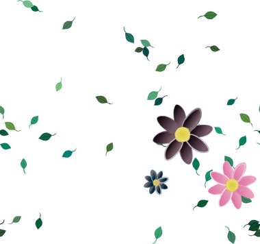 Kusursuz yaprak arkaplan, çiçekler çiçek açar duvar kağıdı, vektör illüstrasyonu