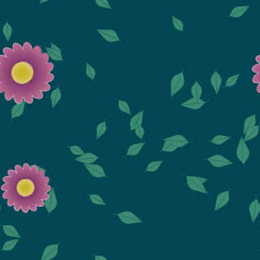 Kusursuz yaprak arkaplan, çiçekler çiçek açar duvar kağıdı, vektör illüstrasyonu