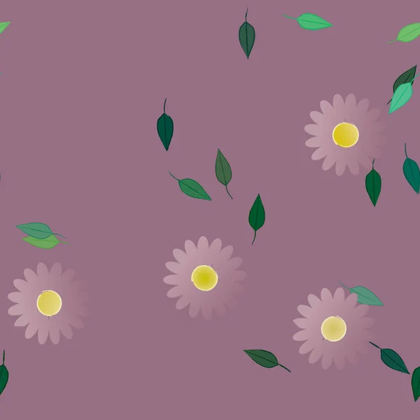 Mooie Compositie Met Eenvoudige Gekleurde Bloemen Groene Bladeren Monochrome Achtergrond — Stockvector