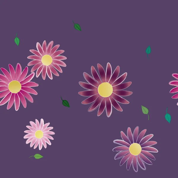 Hermosa Composición Con Flores Colores Simples Hojas Verdes Fondo Monocromo — Vector de stock