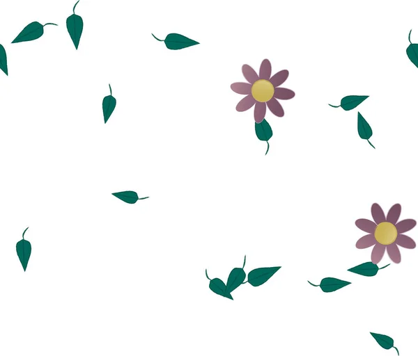 Hermosa Composición Con Flores Colores Simples Hojas Verdes Fondo Monocromo — Vector de stock